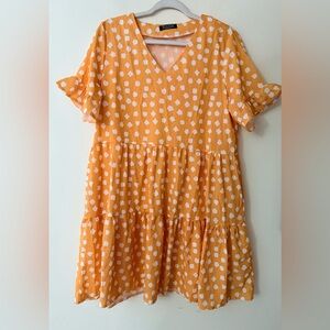 NCLOOK (Amazon Brand) Yellow/Orange Polka Dot Dress, Tiered, Ruffled, size L
